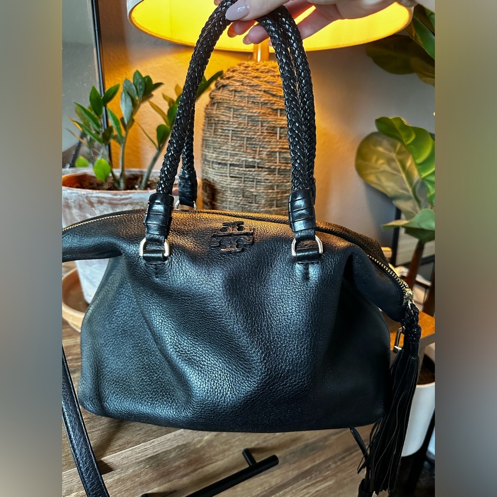 Tory Burch Black Pebbled Leather Taylor Satchel (EUC) with FREE Wallet